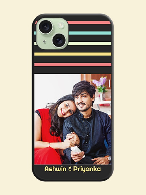 Color Stripes with Photo and Text - Photo on Space Black Soft Matte Mobile Case - iPhone 15 Plus