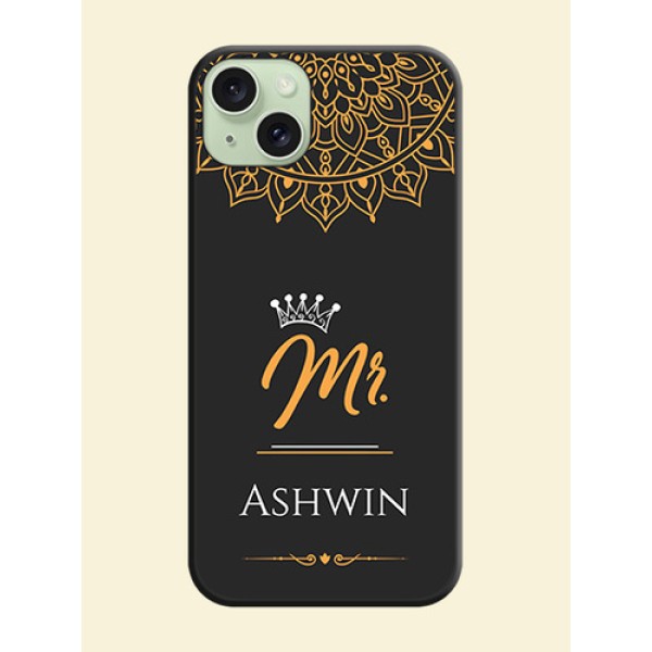 Mr Name with Floral Design on Personalised Space Black Soft Matte Cases - iPhone 15 Plus Mr Name with Floral Design on Personalised Space Black Soft Matte Cases - iPhone 15 Plus