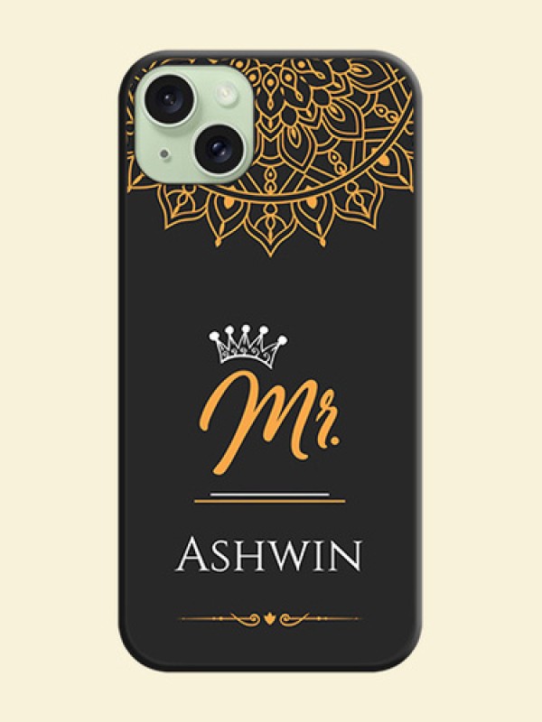 Mr Name with Floral Design on Personalised Space Black Soft Matte Cases - iPhone 15 Plus