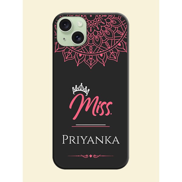 Mrs Name with Floral Design on Space Black Personalized Soft Matte Phone Covers - iPhone 15 Plus Mrs Name with Floral Design on Space Black Personalized Soft Matte Phone Covers - iPhone 15 Plus