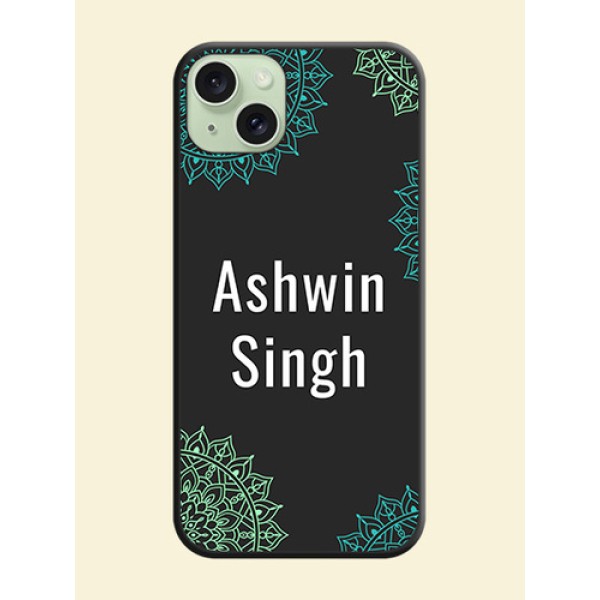 Your Name with Floral Design on Space Black Custom Soft Matte Back Cover - iPhone 15 Plus Your Name with Floral Design on Space Black Custom Soft Matte Back Cover - iPhone 15 Plus