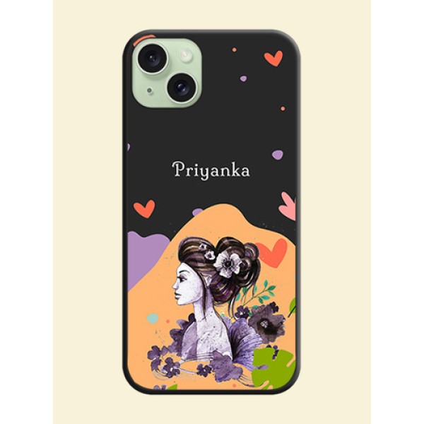 Namecase For Her With Fancy Lady Image On Space Black Personalized Soft Matte Phone Covers - iPhone 15 Plus Namecase For Her With Fancy Lady Image On Space Black Personalized Soft Matte Phone Covers - iPhone 15 Plus