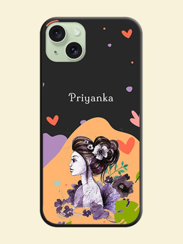 Namecase For Her With Fancy Lady Image On Space Black Personalized Soft Matte Phone Covers - iPhone 15 Plus