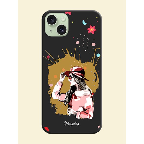 Mordern Lady With Color Splash Background With Custom Text On Space Black Personalized Soft Matte Phone Covers - iPhone 15 Plus