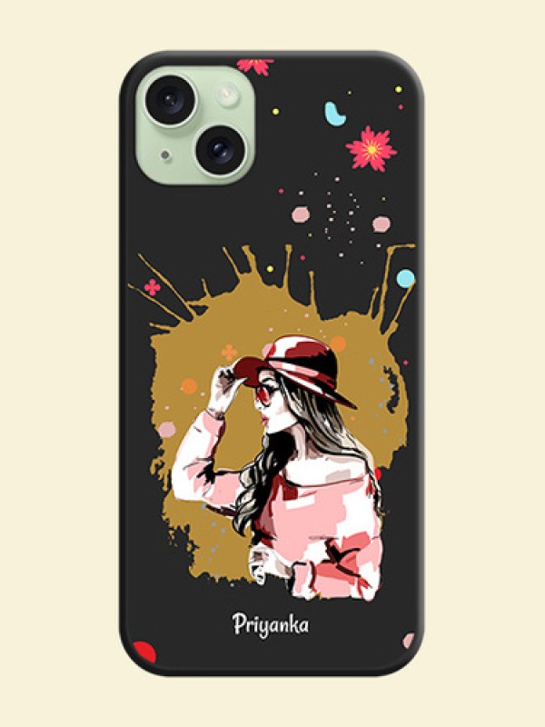 Mordern Lady With Color Splash Background With Custom Text On Space Black Personalized Soft Matte Phone Covers - iPhone 15 Plus