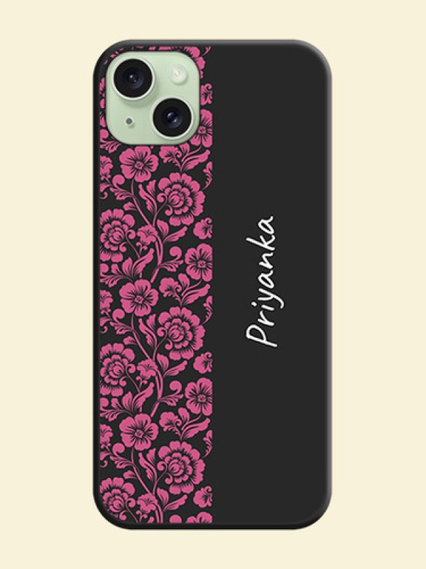 Pink Floral Pattern Design With Custom Text On Space Black Personalized Soft Matte Phone Covers - iPhone 15 Plus