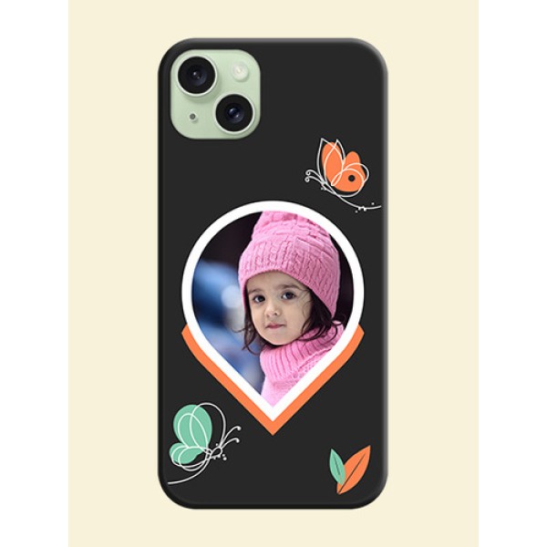 Upload Pic With Simple Butterly Design On Space Black Personalized Soft Matte Phone Covers - iPhone 15 Plus Upload Pic With Simple Butterly Design On Space Black Personalized Soft Matte Phone Covers - iPhone 15 Plus