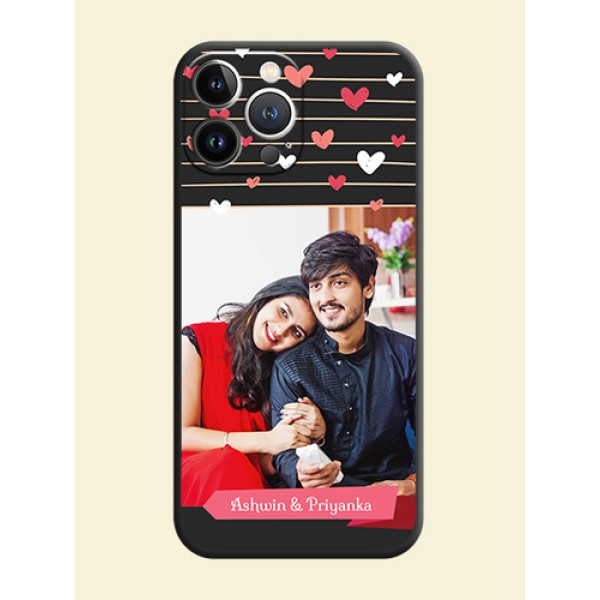 Love Pattern with Name on Pink Ribbon - Photo on Space Black Soft Matte Back Cover - iPhone 15 Pro Max Love Pattern with Name on Pink Ribbon - Photo on Space Black Soft Matte Back Cover - iPhone 15 Pro Max