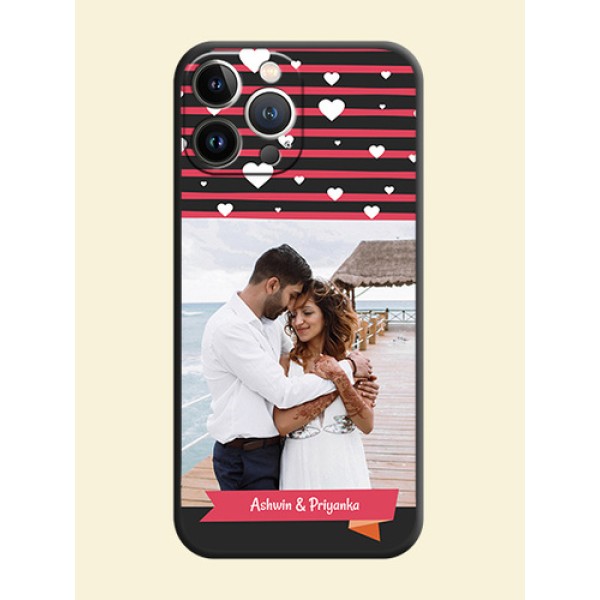 White Color Love Symbols with Pink Lines Pattern on Space Black Custom Soft Matte Phone Cases - iPhone 15 Pro Max