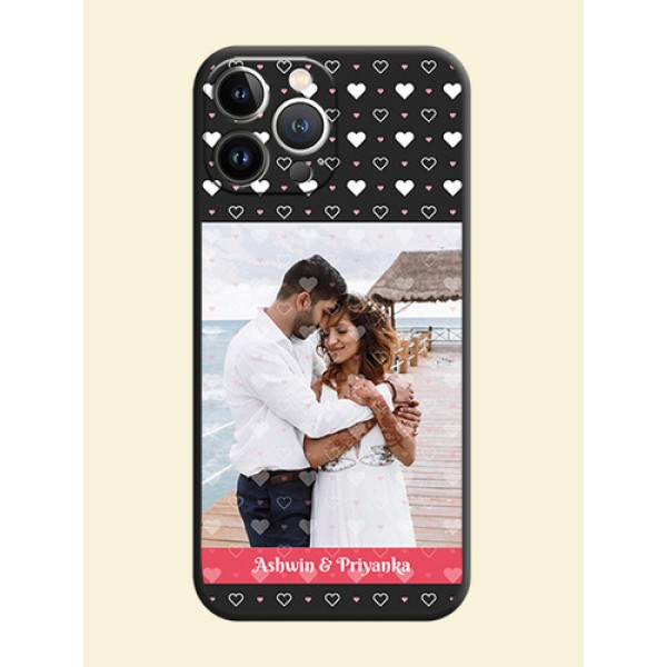 White Color Love Symbols with Text Design - Photo on Space Black Soft Matte Phone Cover - iPhone 15 Pro Max