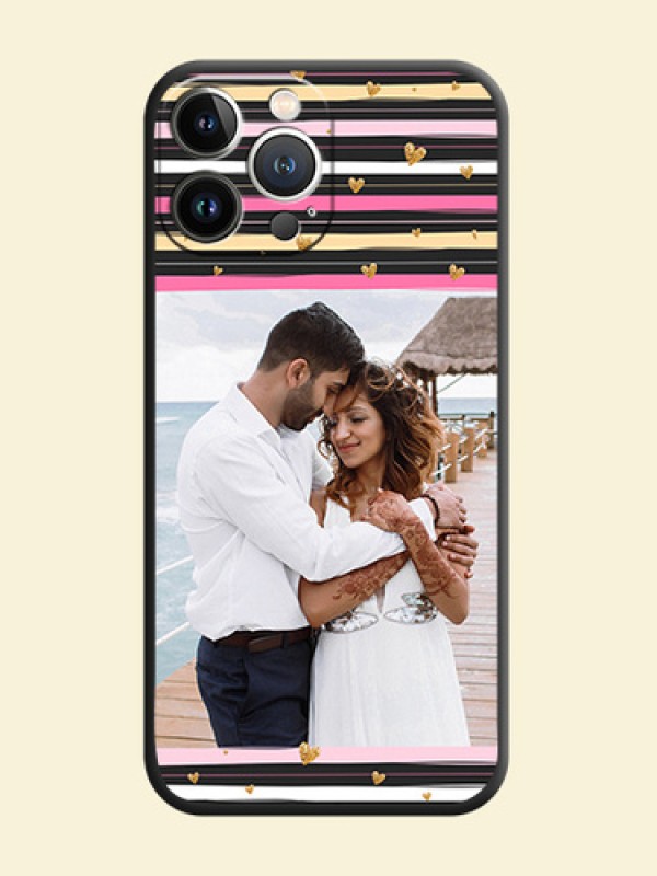 Multicolor Lines and Golden Love Symbols Design - Photo on Space Black Soft Matte Mobile Cover - iPhone 15 Pro Max