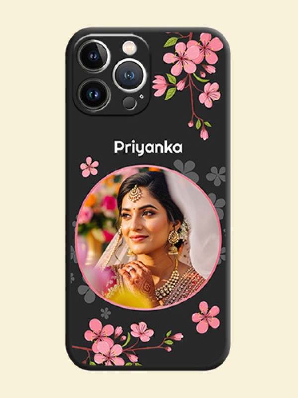 Round Image with Pink Color Floral Design - Photo on Space Black Soft Matte Back Cover - iPhone 15 Pro Max