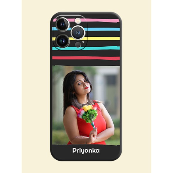 Multicolor Lines with Image on Space Black Personalized Soft Matte Phone Covers - iPhone 15 Pro Max Multicolor Lines with Image on Space Black Personalized Soft Matte Phone Covers - iPhone 15 Pro Max