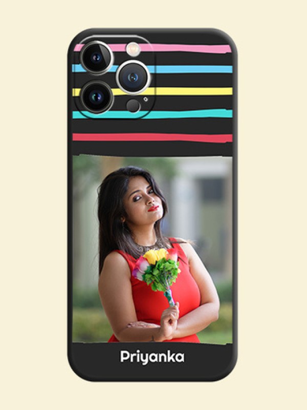 Multicolor Lines with Image on Space Black Personalized Soft Matte Phone Covers - iPhone 15 Pro Max