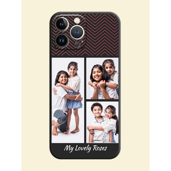 Wave Pattern with 3 Image Holder on Space Black Custom Soft Matte Back Cover - iPhone 15 Pro Max Wave Pattern with 3 Image Holder on Space Black Custom Soft Matte Back Cover - iPhone 15 Pro Max