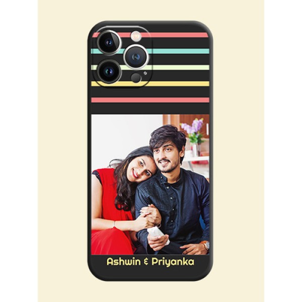 Color Stripes with Photo and Text - Photo on Space Black Soft Matte Mobile Case - iPhone 15 Pro Max Color Stripes with Photo and Text - Photo on Space Black Soft Matte Mobile Case - iPhone 15 Pro Max
