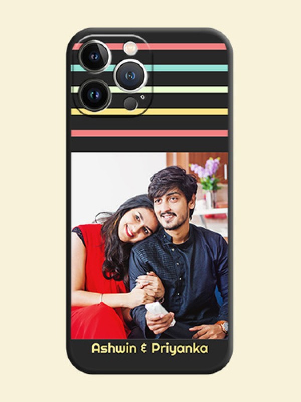 Color Stripes with Photo and Text - Photo on Space Black Soft Matte Mobile Case - iPhone 15 Pro Max