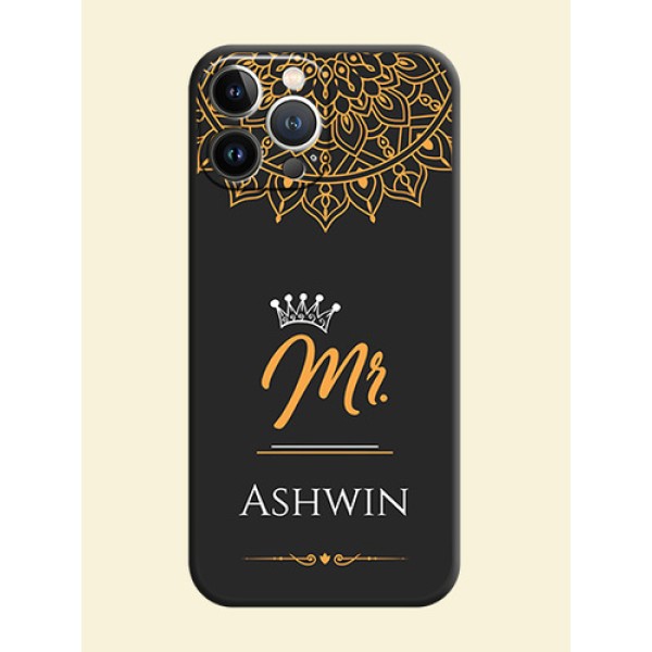 Mr Name with Floral Design on Personalised Space Black Soft Matte Cases - iPhone 15 Pro Max Mr Name with Floral Design on Personalised Space Black Soft Matte Cases - iPhone 15 Pro Max
