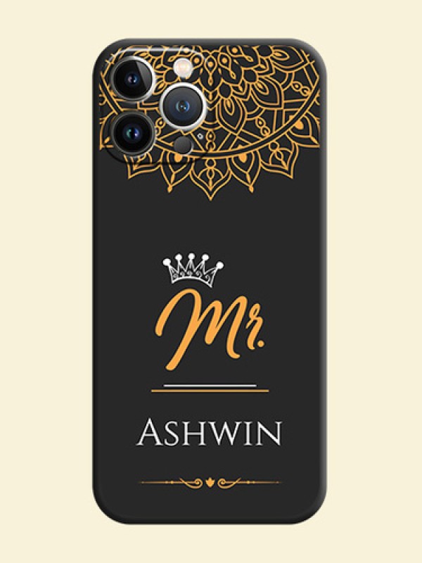 Mr Name with Floral Design on Personalised Space Black Soft Matte Cases - iPhone 15 Pro Max