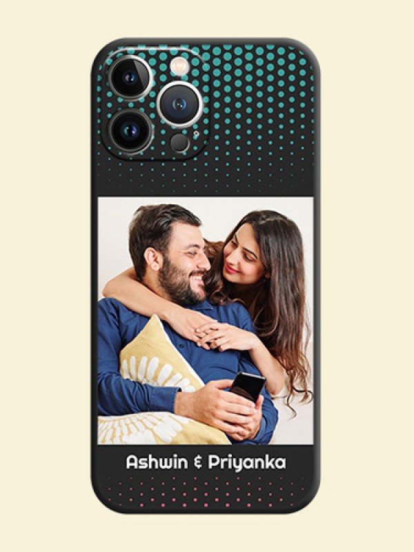Faded Dots with Grunge Photo Frame and Text on Space Black Custom Soft Matte Phone Cases - iPhone 15 Pro Max