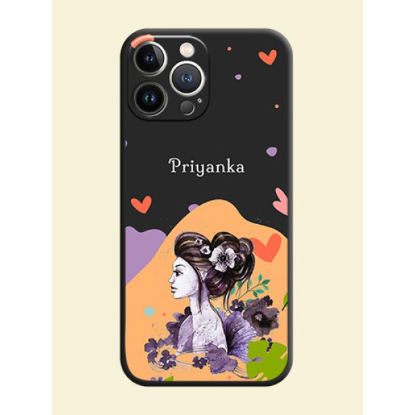 Namecase For Her With Fancy Lady Image On Space Black Personalized Soft Matte Phone Covers - iPhone 15 Pro Max Namecase For Her With Fancy Lady Image On Space Black Personalized Soft Matte Phone Covers - iPhone 15 Pro Max
