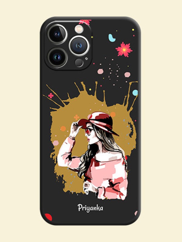 Mordern Lady With Color Splash Background With Custom Text On Space Black Personalized Soft Matte Phone Covers - iPhone 15 Pro Max