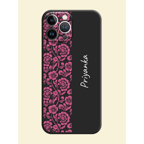 Pink Floral Pattern Design With Custom Text On Space Black Personalized Soft Matte Phone Covers - iPhone 15 Pro Max Pink Floral Pattern Design With Custom Text On Space Black Personalized Soft Matte Phone Covers - iPhone 15 Pro Max