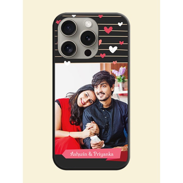 Love Pattern with Name on Pink Ribbon - Photo on Space Black Soft Matte Back Cover - iPhone 15 Pro Love Pattern with Name on Pink Ribbon - Photo on Space Black Soft Matte Back Cover - iPhone 15 Pro