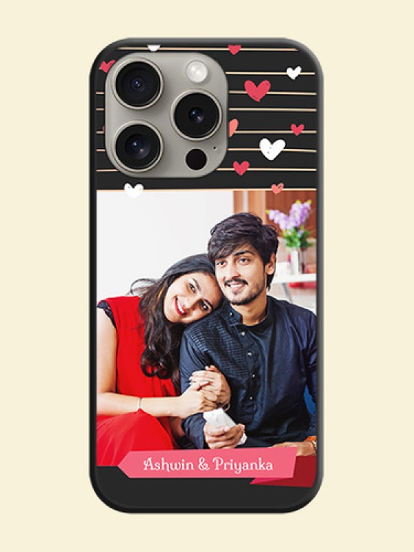 Love Pattern with Name on Pink Ribbon - Photo on Space Black Soft Matte Back Cover - iPhone 15 Pro