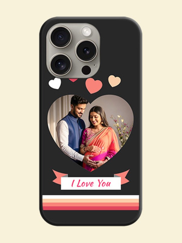 Love Shaped Photo with Colorful Stripes on Personalised Space Black Soft Matte Cases - iPhone 15 Pro