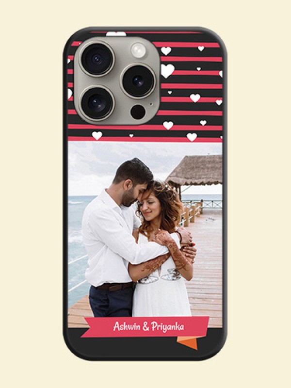 White Color Love Symbols with Pink Lines Pattern on Space Black Custom Soft Matte Phone Cases - iPhone 15 Pro