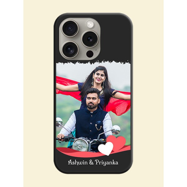 Pink Color Love Shaped Ribbon Design with Text on Space Black Custom Soft Matte Phone Back Cover - iPhone 15 Pro