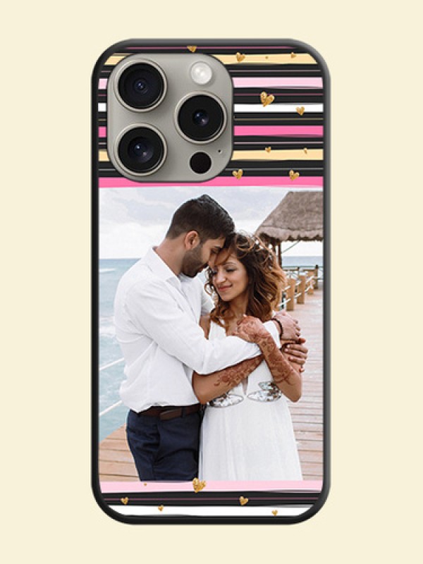 Multicolor Lines and Golden Love Symbols Design - Photo on Space Black Soft Matte Mobile Cover - iPhone 15 Pro