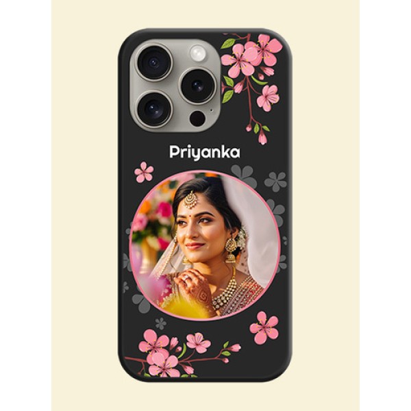 Round Image with Pink Color Floral Design - Photo on Space Black Soft Matte Back Cover - iPhone 15 Pro Round Image with Pink Color Floral Design - Photo on Space Black Soft Matte Back Cover - iPhone 15 Pro