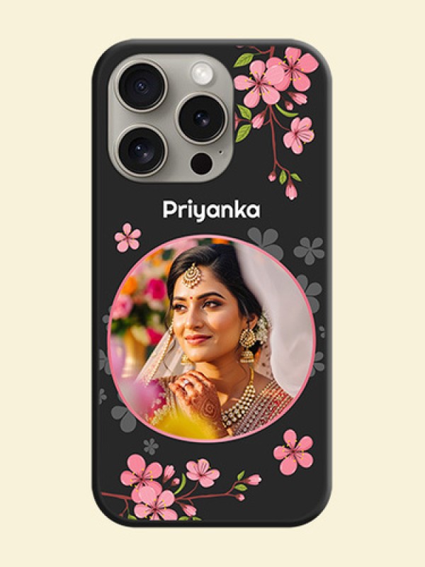 Round Image with Pink Color Floral Design - Photo on Space Black Soft Matte Back Cover - iPhone 15 Pro