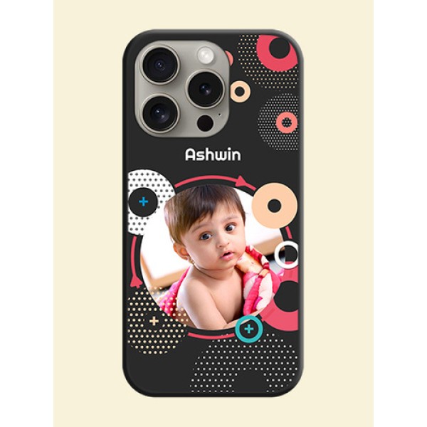 Multicoloured Round Image on Personalised Space Black Soft Matte Cases - iPhone 15 Pro Multicoloured Round Image on Personalised Space Black Soft Matte Cases - iPhone 15 Pro
