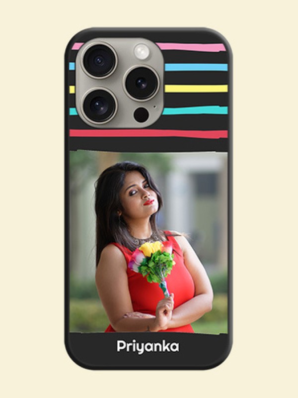 Multicolor Lines with Image on Space Black Personalized Soft Matte Phone Covers - iPhone 15 Pro