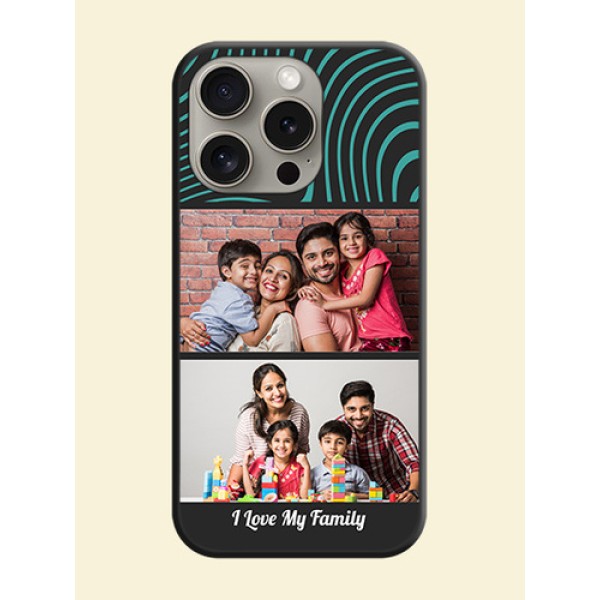 Wave Pattern with 2 Image Holder on Space Black Personalized Soft Matte Phone Covers - iPhone 15 Pro Wave Pattern with 2 Image Holder on Space Black Personalized Soft Matte Phone Covers - iPhone 15 Pro