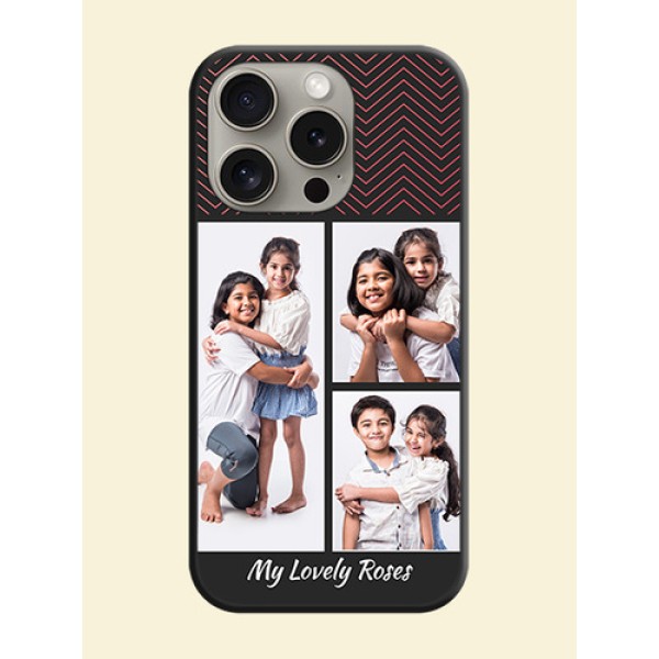 Wave Pattern with 3 Image Holder on Space Black Custom Soft Matte Back Cover - iPhone 15 Pro Wave Pattern with 3 Image Holder on Space Black Custom Soft Matte Back Cover - iPhone 15 Pro