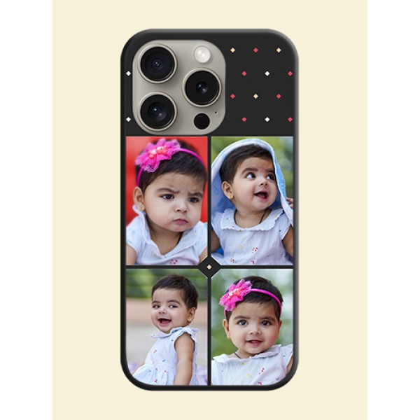 Multicolor Dotted Pattern with 4 Image Holder on Space Black Custom Soft Matte Phone Cases - iPhone 15 Pro Multicolor Dotted Pattern with 4 Image Holder on Space Black Custom Soft Matte Phone Cases - iPhone 15 Pro