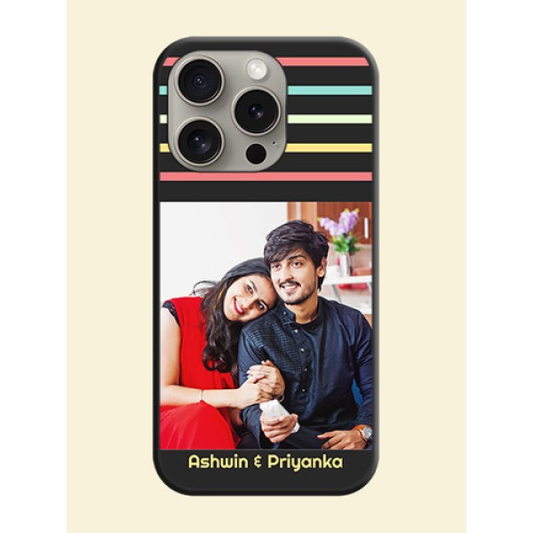 Color Stripes with Photo and Text - Photo on Space Black Soft Matte Mobile Case - iPhone 15 Pro Color Stripes with Photo and Text - Photo on Space Black Soft Matte Mobile Case - iPhone 15 Pro