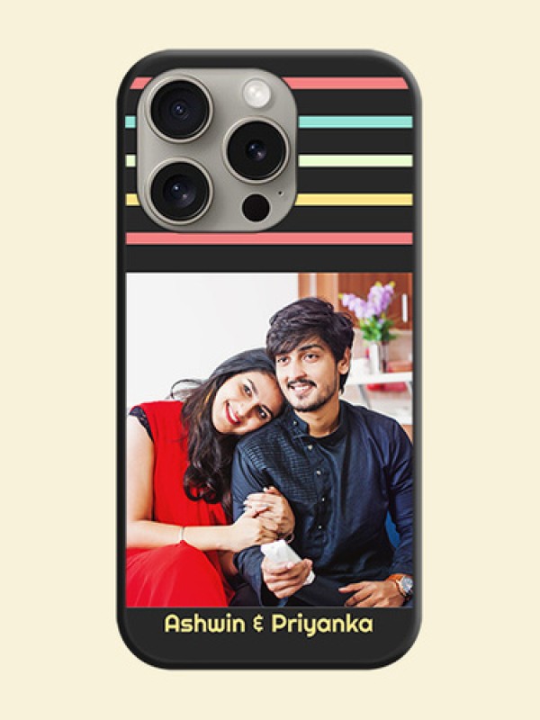 Color Stripes with Photo and Text - Photo on Space Black Soft Matte Mobile Case - iPhone 15 Pro