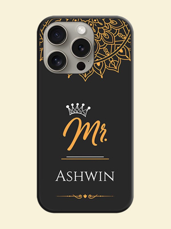 Mr Name with Floral Design on Personalised Space Black Soft Matte Cases - iPhone 15 Pro