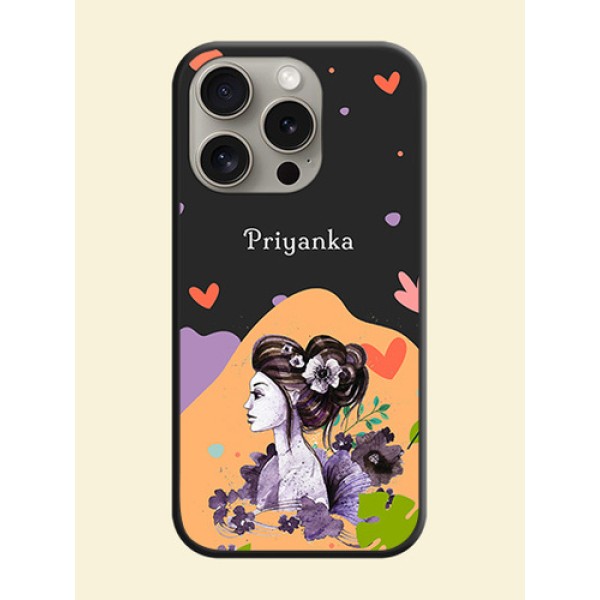 Namecase For Her With Fancy Lady Image On Space Black Personalized Soft Matte Phone Covers - iPhone 15 Pro Namecase For Her With Fancy Lady Image On Space Black Personalized Soft Matte Phone Covers - iPhone 15 Pro
