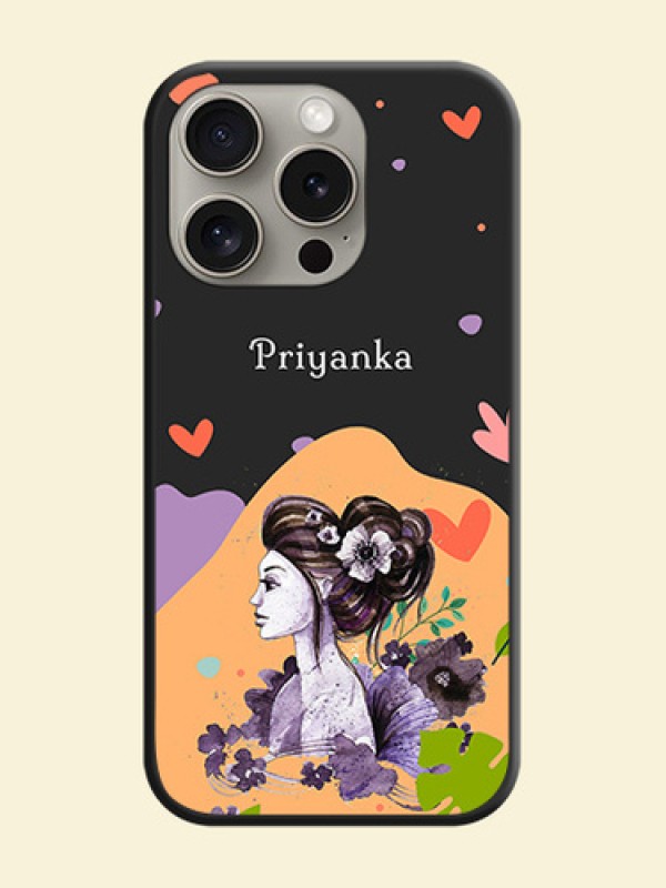Namecase For Her With Fancy Lady Image On Space Black Personalized Soft Matte Phone Covers - iPhone 15 Pro