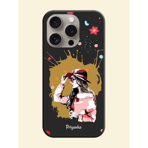 Mordern Lady With Color Splash Background With Custom Text On Space Black Personalized Soft Matte Phone Covers - iPhone 15 Pro