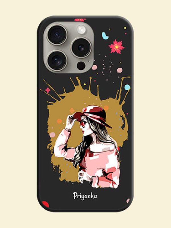 Mordern Lady With Color Splash Background With Custom Text On Space Black Personalized Soft Matte Phone Covers - iPhone 15 Pro