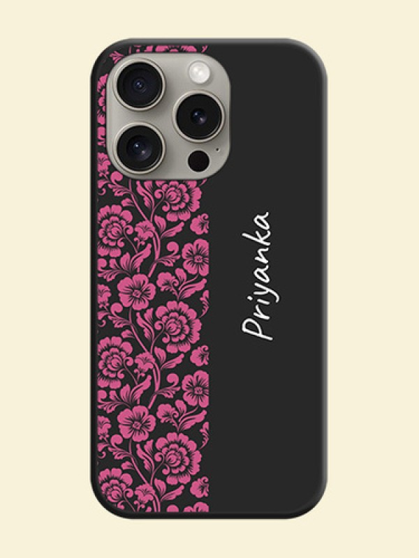 Pink Floral Pattern Design With Custom Text On Space Black Personalized Soft Matte Phone Covers - iPhone 15 Pro