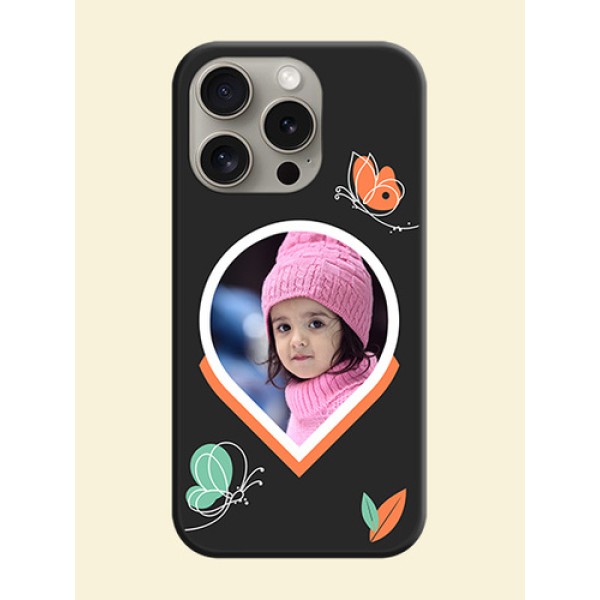 Upload Pic With Simple Butterly Design On Space Black Personalized Soft Matte Phone Covers - iPhone 15 Pro Upload Pic With Simple Butterly Design On Space Black Personalized Soft Matte Phone Covers - iPhone 15 Pro