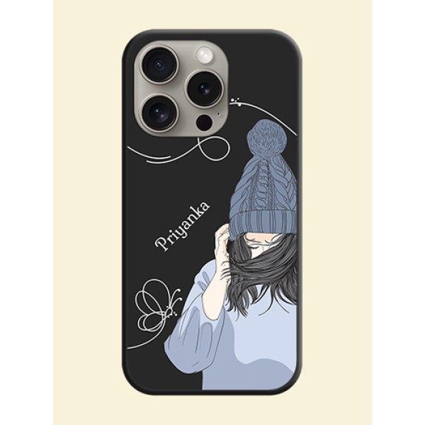 Girl With Blue Winter Outfiit Custom Text Design On Space Black Personalized Soft Matte Phone Covers - iPhone 15 Pro Girl With Blue Winter Outfiit Custom Text Design On Space Black Personalized Soft Matte Phone Covers - iPhone 15 Pro
